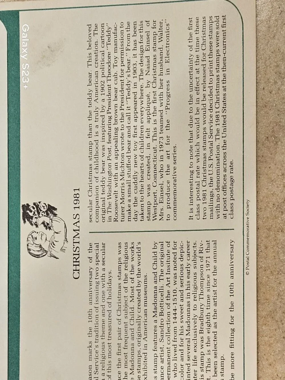 RARE COLLECTIBLE USPS 1ST DAY ISSUE COVER CHRISTMAS 1981 SEASONS GREETINGS STAMP